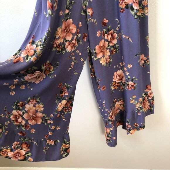 American Eagle Jumpsuit Small Cropped Floral Ruffle Flare Leg Adjustable Strappy - Picture 3 of 13